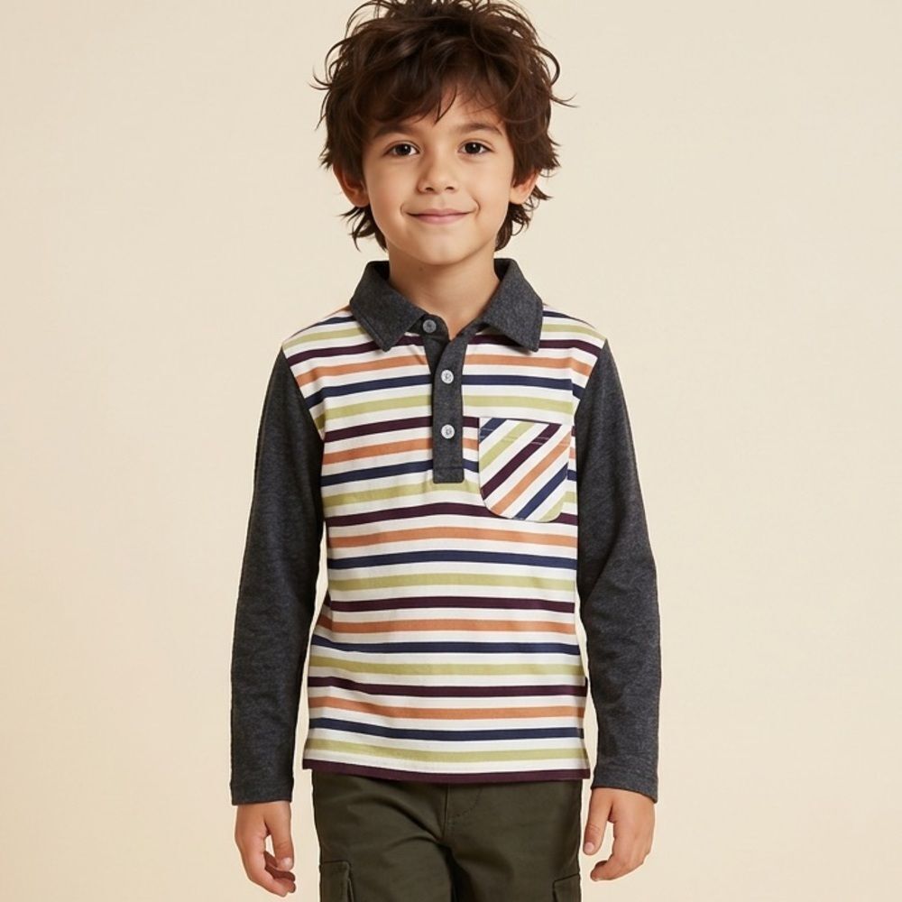 NWT Boys Long Sleeve Striped Polo Shirt - Size Small